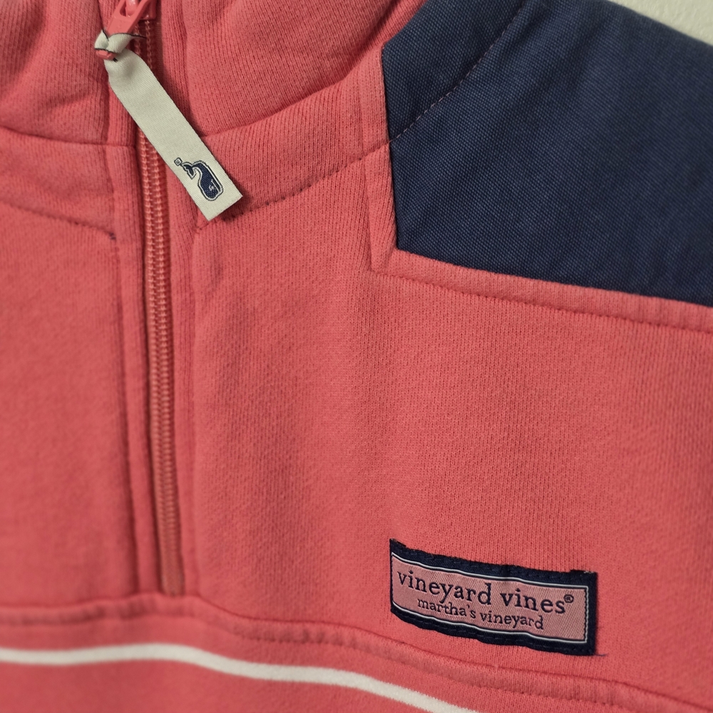 Vineyard Vines Womens Coral and Navy Striped Zip-Up 100% Cotton Sweater Size Xs - Picture 3 of 6